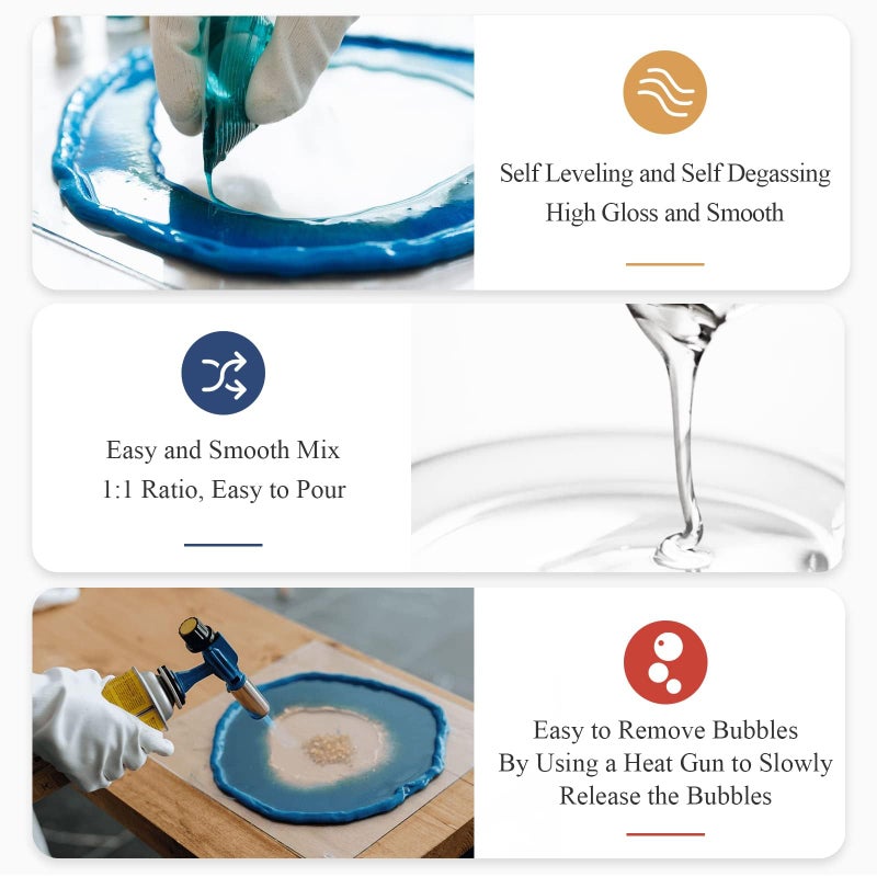 Shabebe Epoxy Resin, 32OZ Epoxy Resin Crystal Clear, Not-Yellowing No-Bubble, Self Leveling Easy Pou/Mix 1:1 Casting Kit & Coating for DIY Jewelry Making, Art Resina Clear Crafts, Molds, River Tables - Image 4